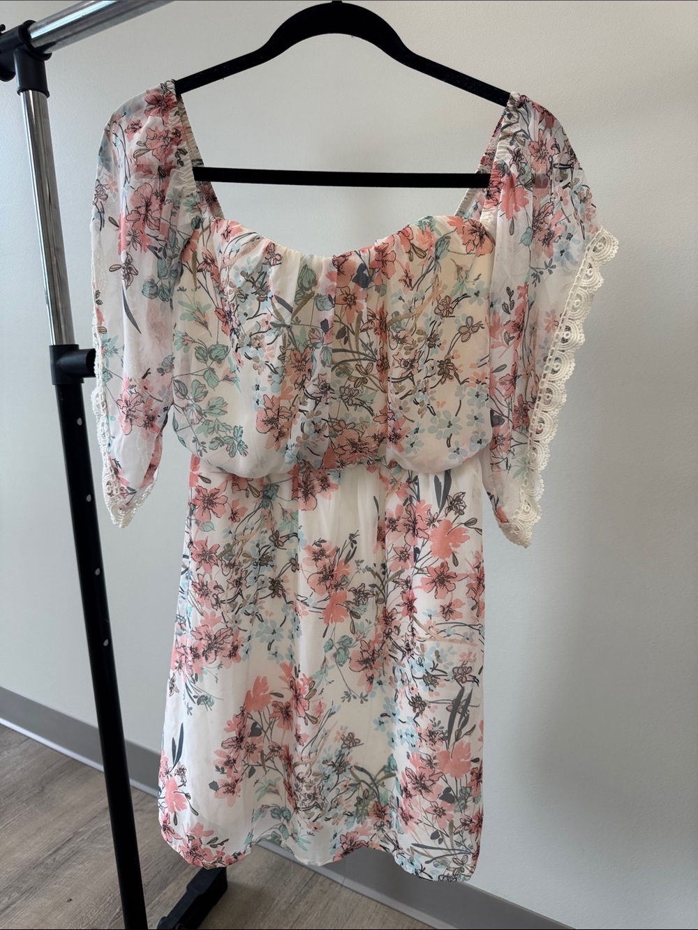 Socialite White Dress with Blush Pink & Mint Floral Accents